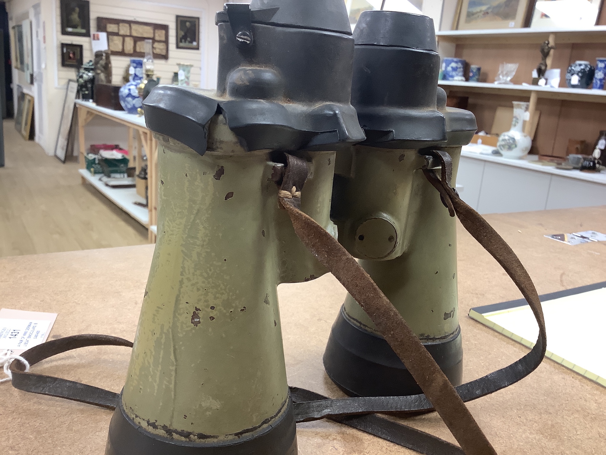 A pair of WWII German U boat binoculars, blc 7 x 50 serial no. 55429, rubber mounts, 19cms long